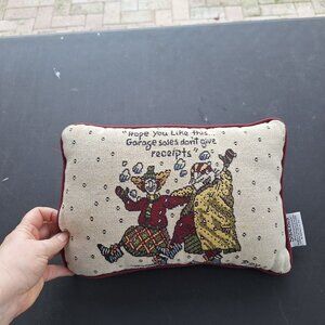 HALLMARK SHOEBOX DECORATIVE PILLOW ..."GARAGE SALES DON'T GIVE RECEIPTS"